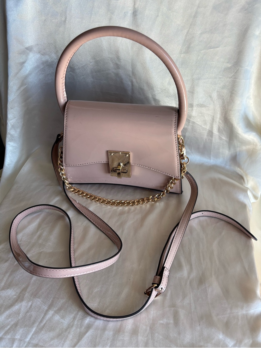 Aldo Blush Pink Top-Handle Crossbody with Gold Chain